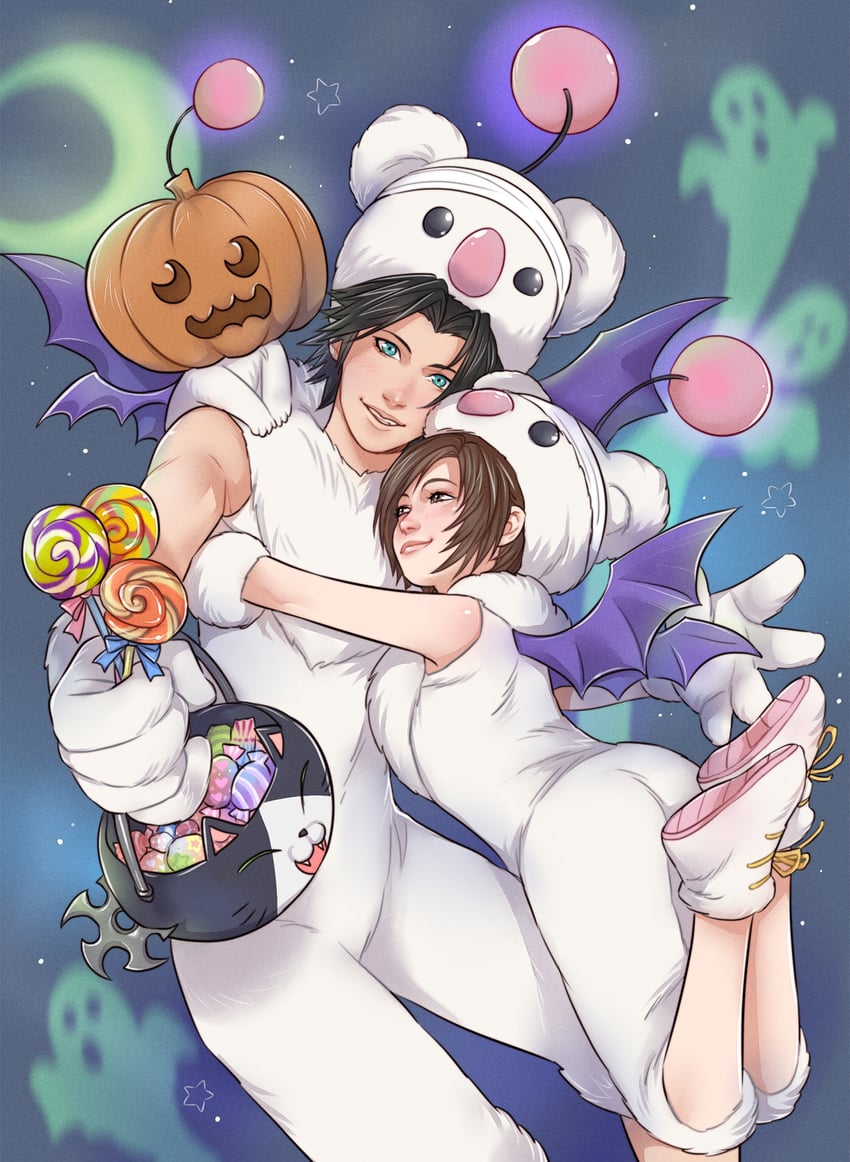 yuffie kisaragi, zack fair, moogle, and cait sith (final fantasy and 1 more) drawn by crylin6