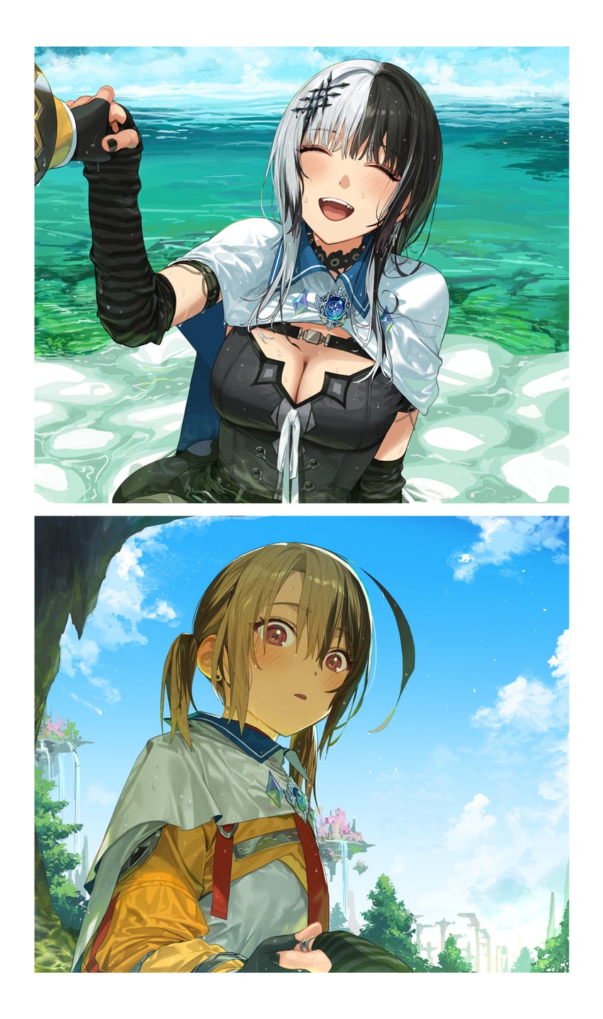 shiori novella and gigi murin (hololive and 2 more) drawn by yakimi_27