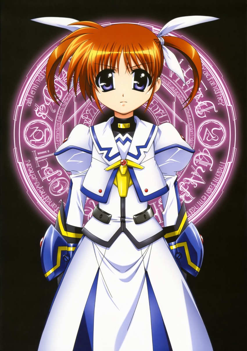 takamachi nanoha and raising heart (lyrical nanoha and 2 more) drawn by okuda_yasuhiro