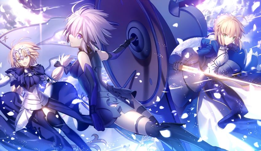 artoria pendragon, saber, mash kyrielight, and jeanne d'arc (fate and 1 more) drawn by mashima_saki_(mashimasa)