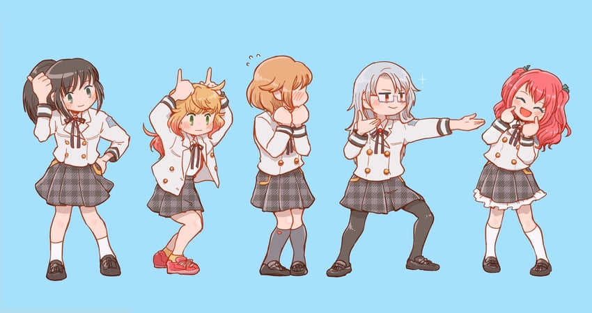 takachiho stella, oogami shiro, umibe minku, moriyasu kuina, and kobato ryouko (shoujo kageki revue starlight and 1 more) drawn by yuimaru
