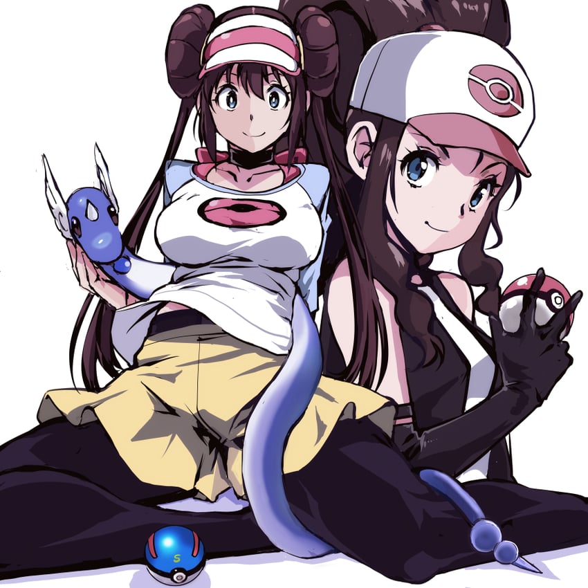 rosa, hilda, and dragonair (pokemon and 2 more) drawn by kamisimo_90
