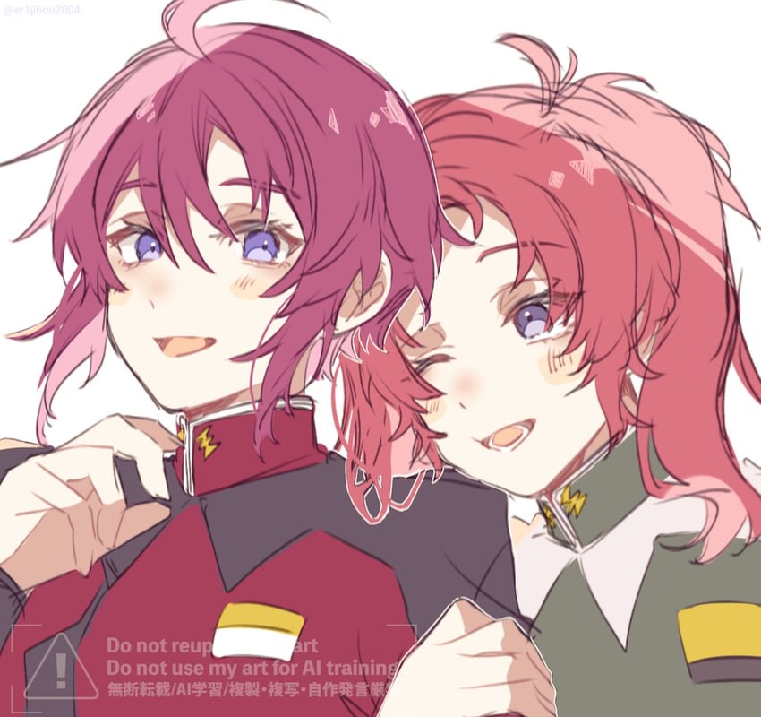 lunamaria hawke and meyrin hawke (gundam and 2 more) drawn by er1ji6ou2004