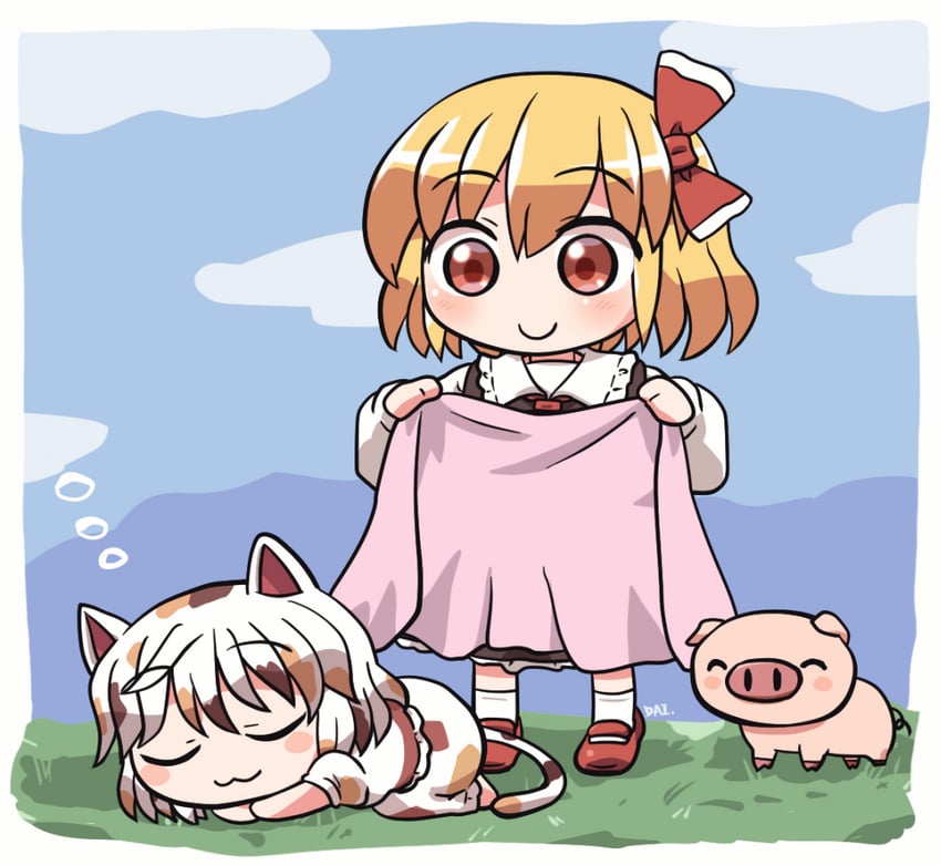rumia and goutokuji mike (touhou and 1 more) drawn by rokugou_daisuke