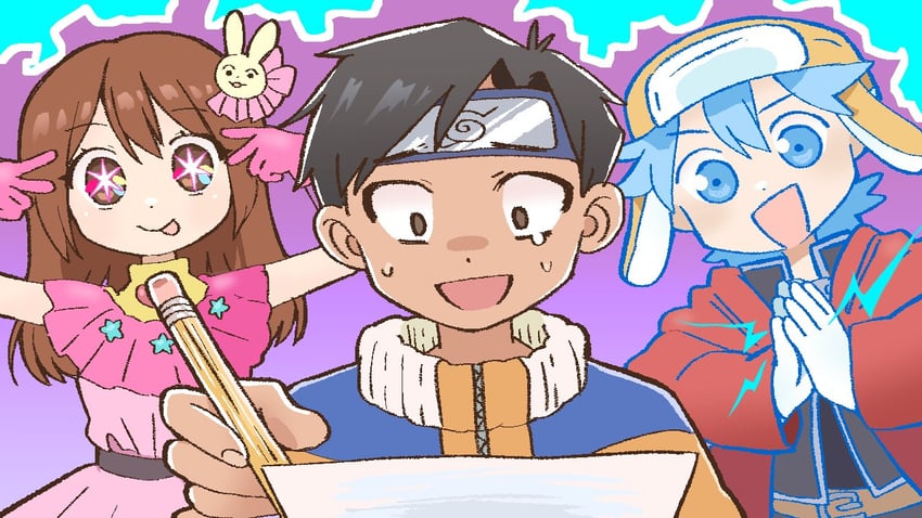 emirichu, gigguk, and daidus (indie virtual youtuber and 4 more) drawn by emirichu