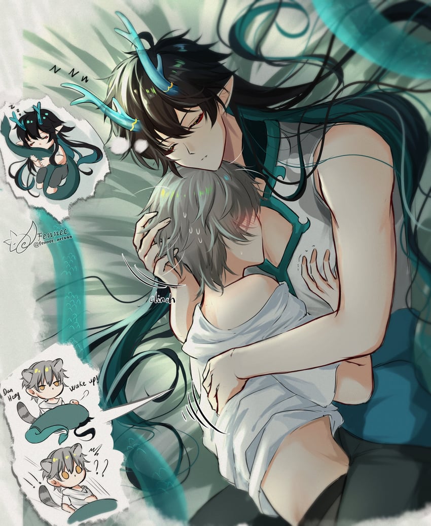 trailblazer, caelus, and dan heng (honkai and 1 more) drawn by fennec_artsss
