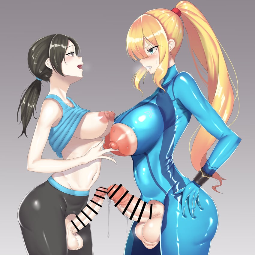 samus aran and wii fit trainer (metroid and 1 more) drawn by negi_(takuya_t)
