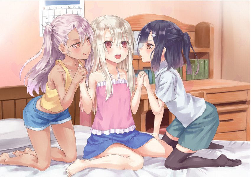 illyasviel von einzbern, chloe von einzbern, and miyu edelfelt (fate and 1 more) drawn by doonatsu.