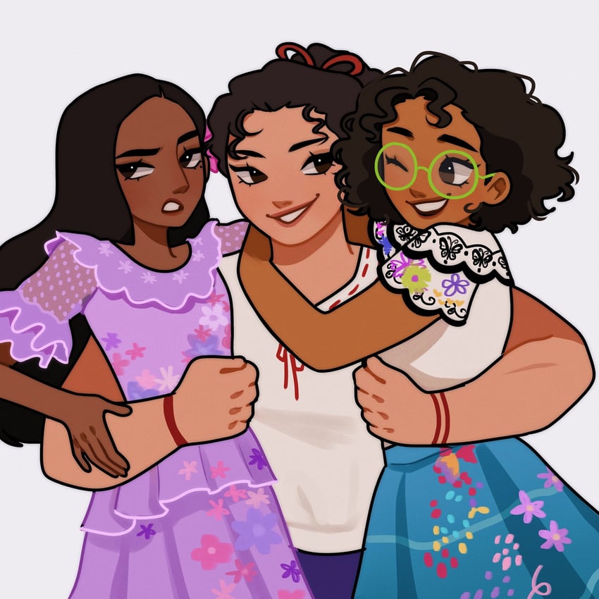 mirabel madrigal, isabela madrigal, and luisa madrigal (encanto) drawn by meg_ikarp