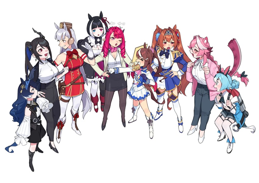 gold ship, daiwa scarlet, tokai teio, nerissa ravencroft, irys, and 5 more (hololive and 2 more) drawn by dasdokter