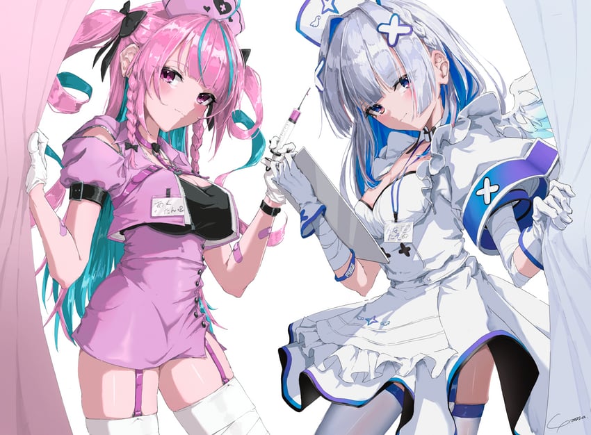 minato aqua and amane kanata (hololive) drawn by yo_na