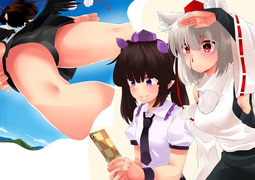 shameimaru aya, inubashiri momiji, and himekaidou hatate (touhou) drawn by shirokaba114