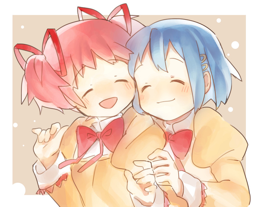 kaname madoka and miki sayaka (mahou shoujo madoka magica) drawn by weee_(raemz)