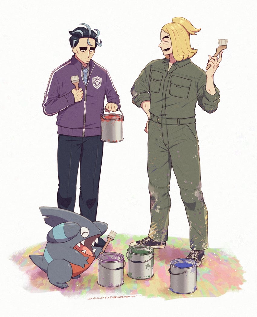 larry, gible, and hassel (pokemon and 1 more) drawn by batabiru