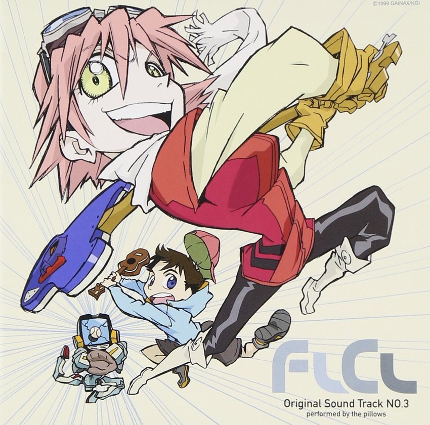 haruhara haruko, nandaba naota, and canti (flcl) drawn by imaishi_hiroyuki