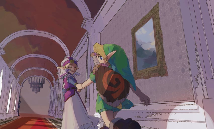 link, princess zelda, young link, and young zelda (the legend of zelda and 1 more) drawn by yamori_(yamoooon21)