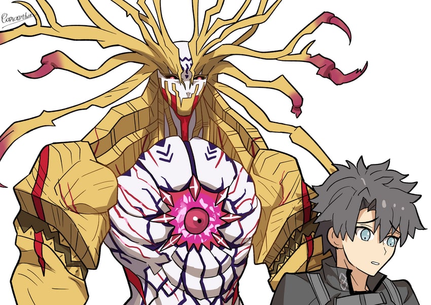 fujimaru ritsuka and goetia (fate and 1 more) drawn by caravthir