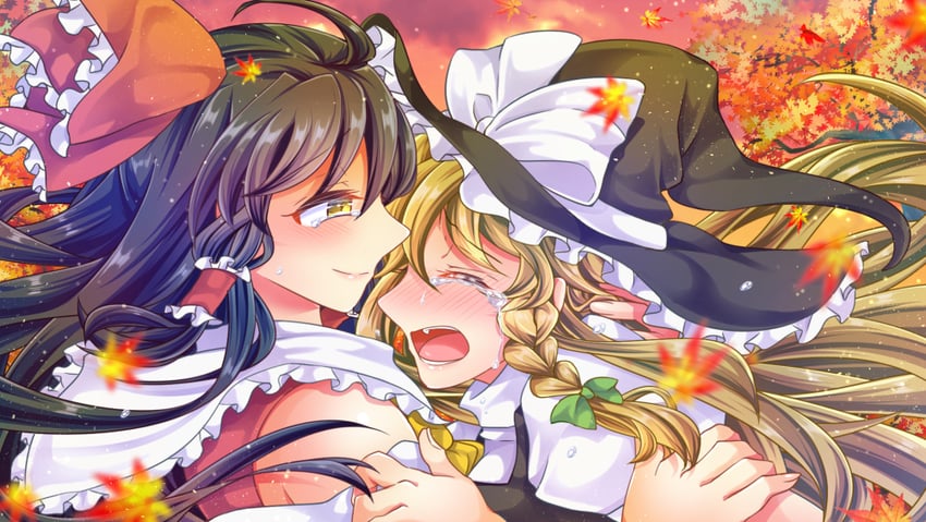 hakurei reimu and kirisame marisa (touhou) drawn by aicaoomori