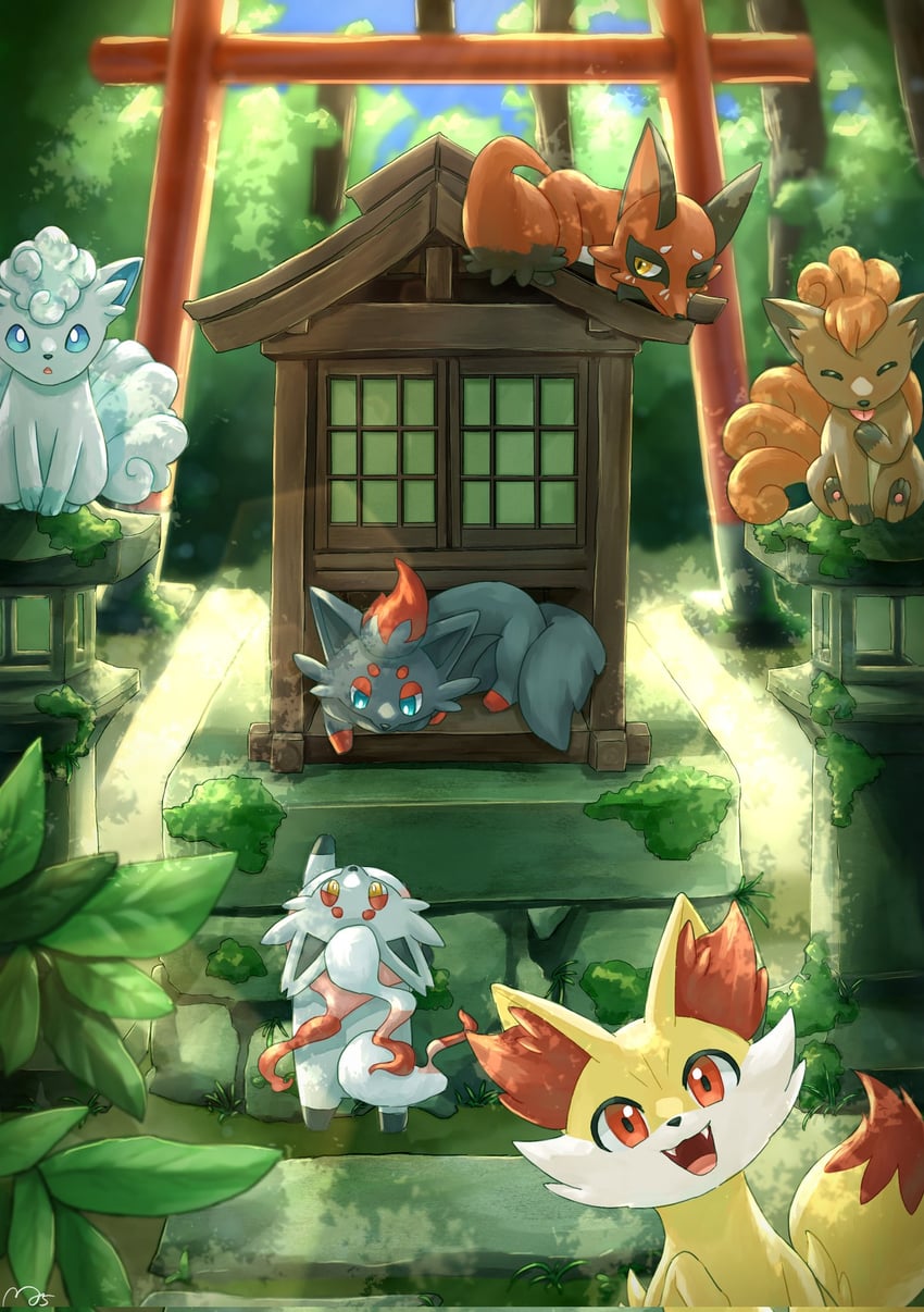 alolan vulpix, fennekin, vulpix, zorua, hisuian zorua, and 1 more (pokemon) drawn by i_my_mo55