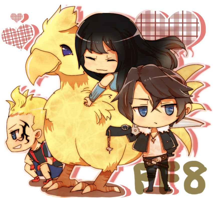 squall leonhart, rinoa heartilly, and zell dincht (final fantasy and 1 more) drawn by chai_(drawingchisanne)