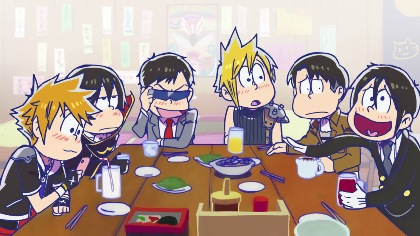 cloud strife, lelouch vi britannia, levi, matsuno osomatsu, matsuno karamatsu, and 13 more (final fantasy and 8 more) drawn by cioccolatodorima