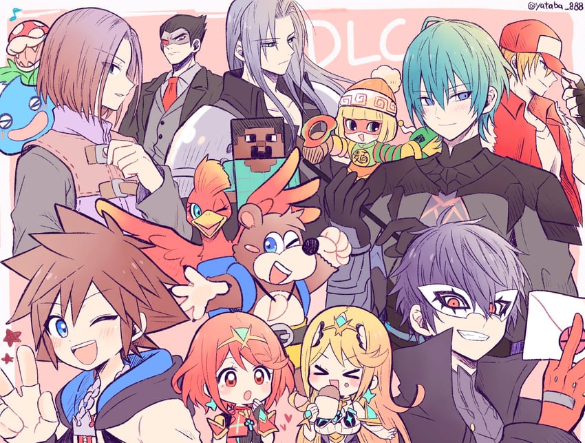 pyra, mythra, sephiroth, amamiya ren, male byleth, and 11 more (fire emblem and 19 more) drawn by yataba