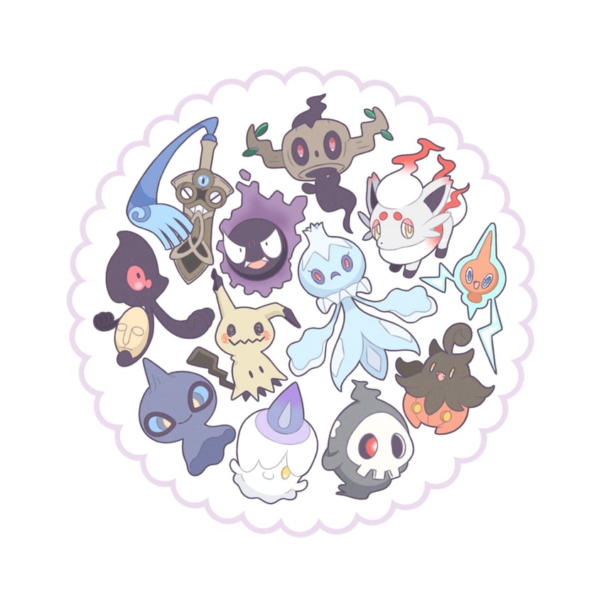 rotom, mimikyu, litwick, gastly, hisuian zorua, and 7 more (pokemon) drawn by kuu02h