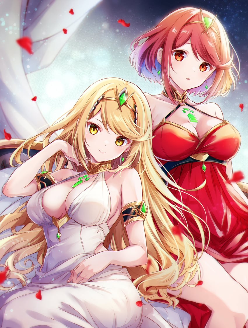 pyra and mythra (xenoblade chronicles and 1 more) drawn by ui_frara