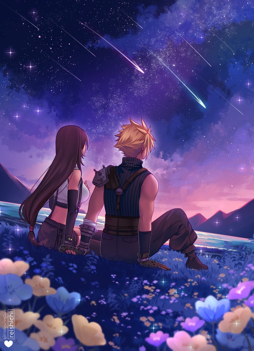 tifa lockhart and cloud strife (final fantasy and 2 more) drawn by reishichi