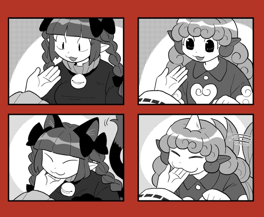 hakurei reimu, komeiji satori, kaenbyou rin, and komano aunn (touhou) drawn by furukawa_(yomawari)