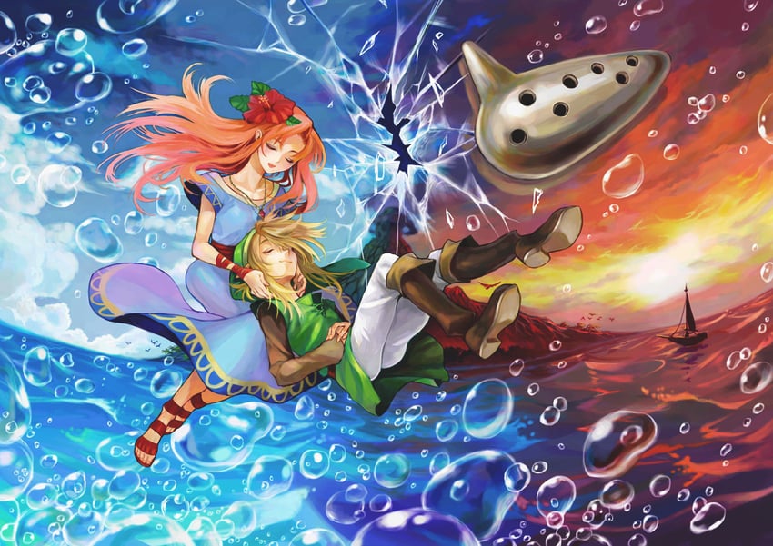 link and marin (the legend of zelda and 1 more) drawn by antique_(artist)