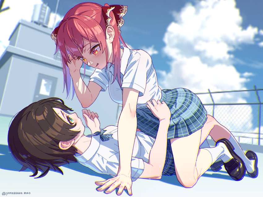 houshou marine and oozora subaru (hololive) drawn by yonezawa_mao