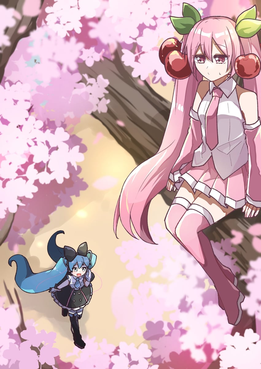hatsune miku, sakura miku, and magical mirai miku (vocaloid and 1 more) drawn by yurimozyu2038