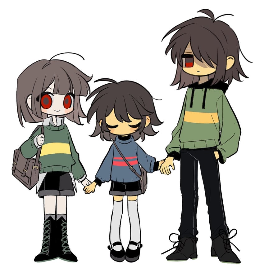 frisk, chara, and kris (undertale and 1 more) drawn by nuobeiyhengaoxingrenshini
