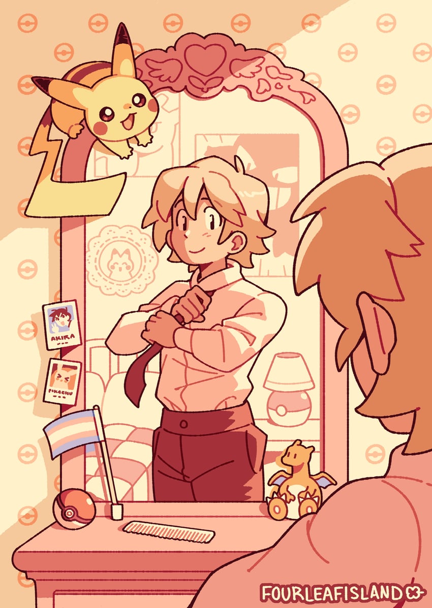 pikachu, charizard, gengar, akari, and akira (pokemon and 1 more) drawn by fourleafisland