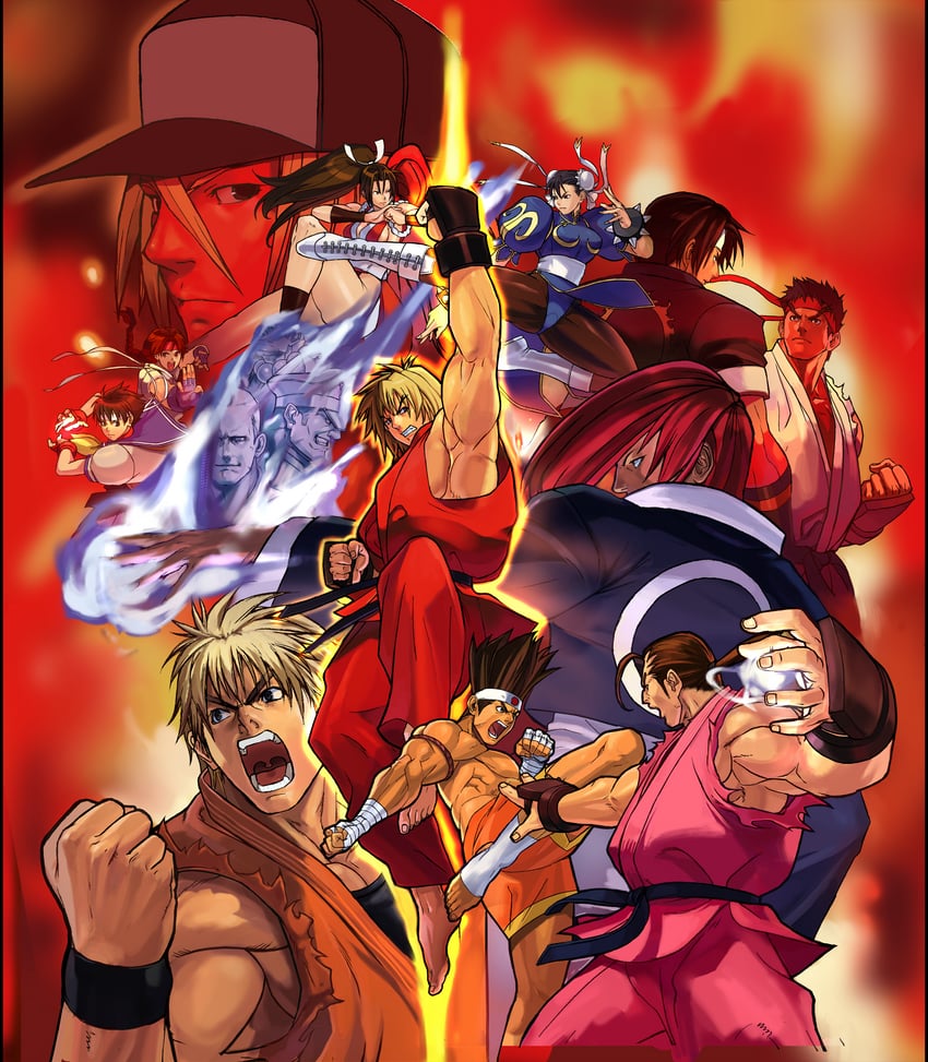 chun-li, shiranui mai, ryu, kasugano sakura, ken masters, and 10 more (street fighter and 6 more) drawn by yamada_takamasa