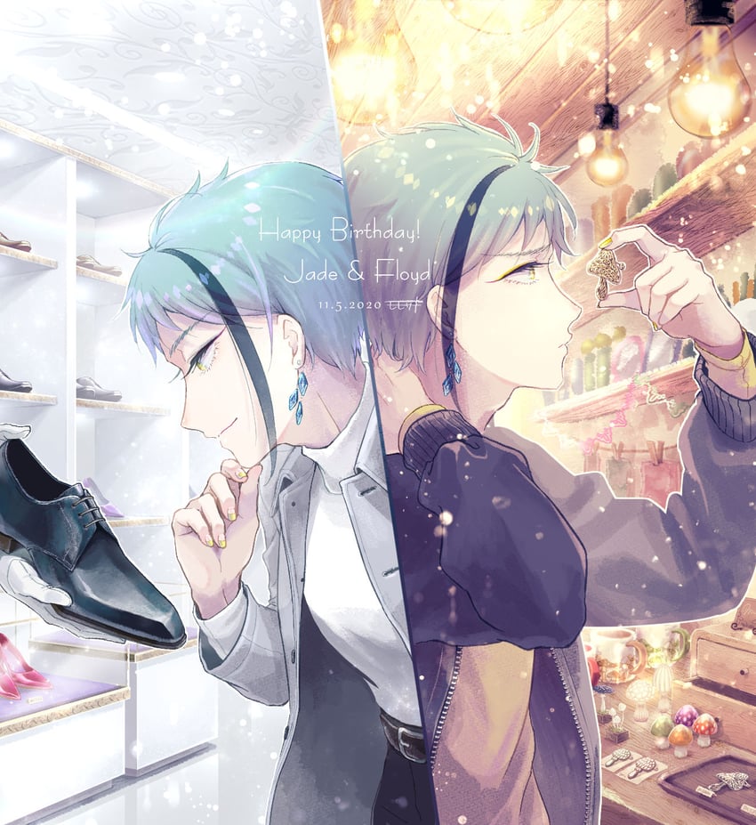 floyd leech and jade leech (twisted wonderland) drawn by momosaki_hiromu