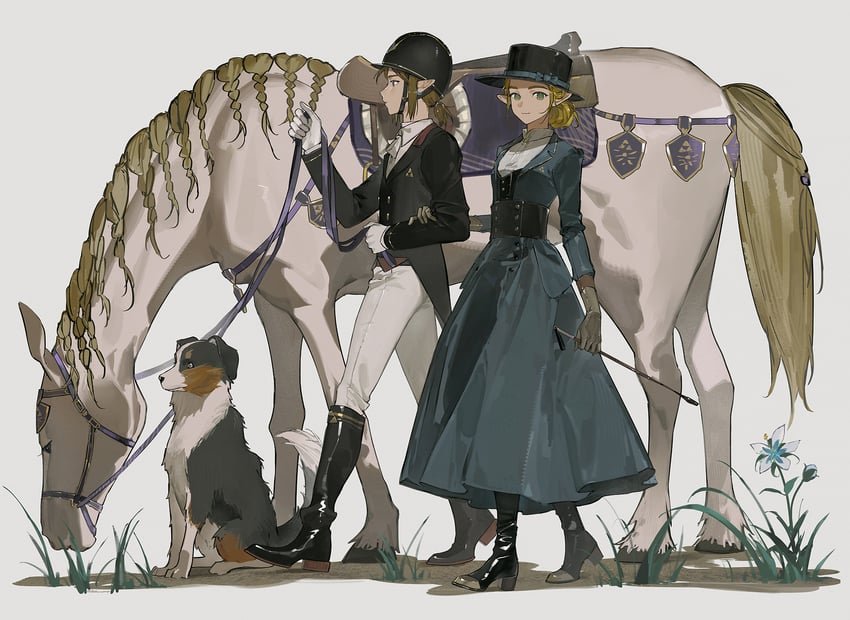 link and princess zelda (the legend of zelda and 1 more) drawn by akihare