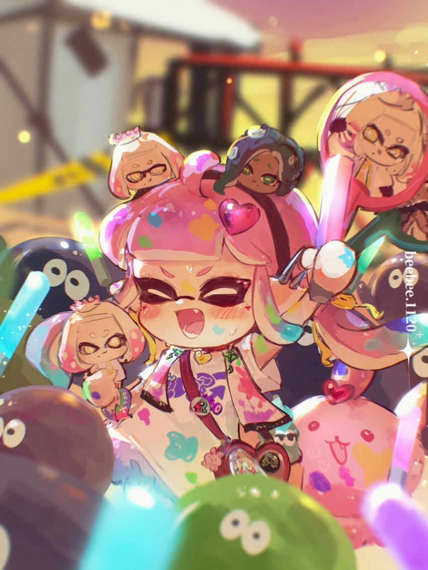 inkling player character, inkling girl, marina, pearl, and jellyfish (splatoon and 1 more) drawn by beebee1120