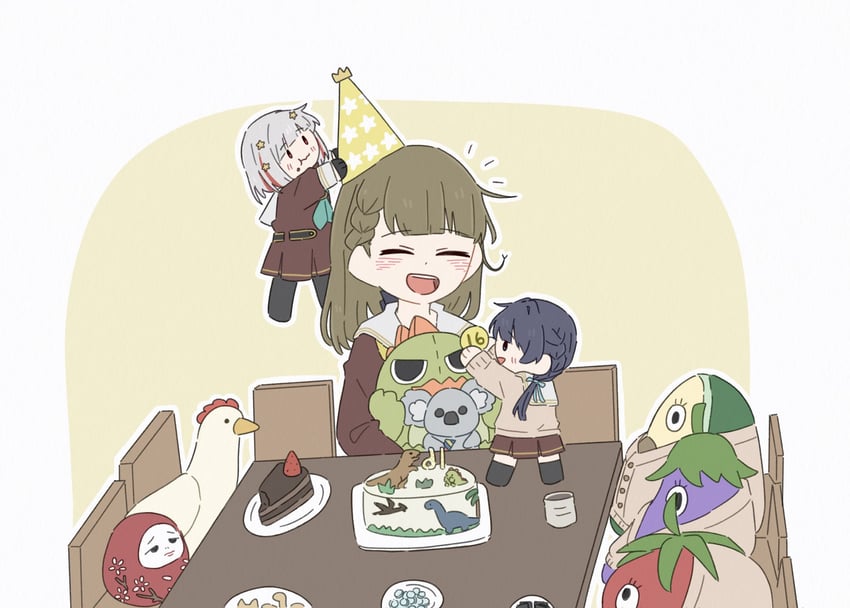 murano sayaka, yugiri tsuzuri, kachimachi kosuzu, gonzales, and peking duck (love live! and 1 more) drawn by zueka27