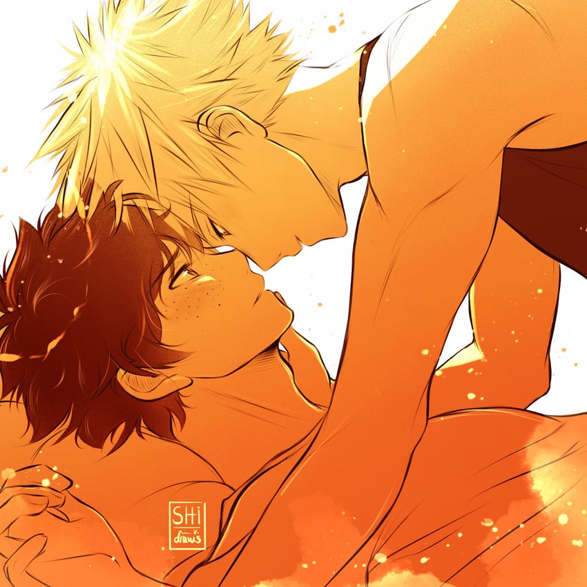 midoriya izuku and bakugou katsuki (boku no hero academia) drawn by oshidraws