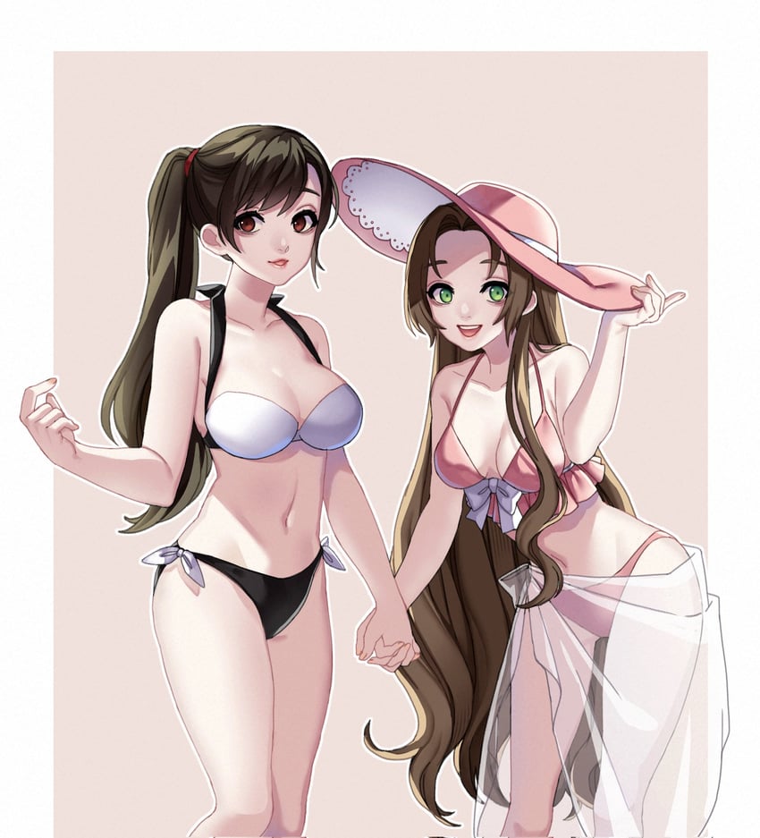 tifa lockhart and aerith gainsborough (final fantasy and 2 more) drawn by mochee_bi