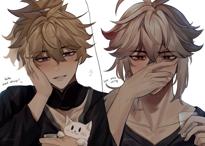 kaedehara kazuha and kazuha's friend (genshin impact) drawn by winkio