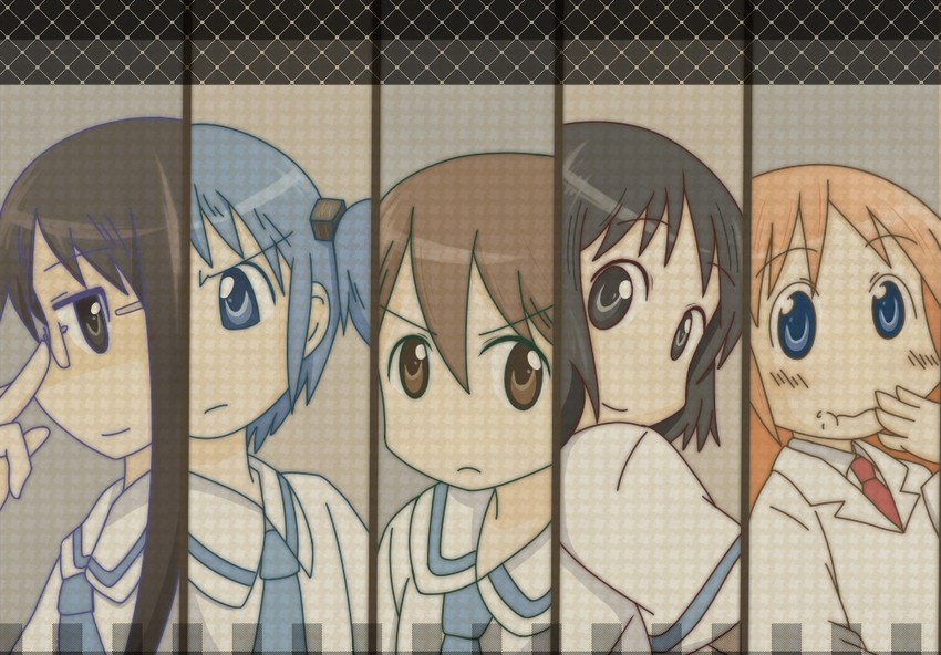 shinonome nano, naganohara mio, aioi yuuko, minakami mai, and professor shinonome (nichijou) drawn by fukodesu