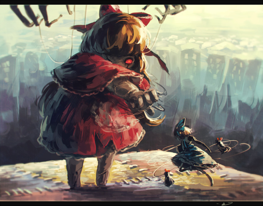 alice margatroid, shanghai doll, hourai doll, and goliath doll (touhou) drawn by koto_inari