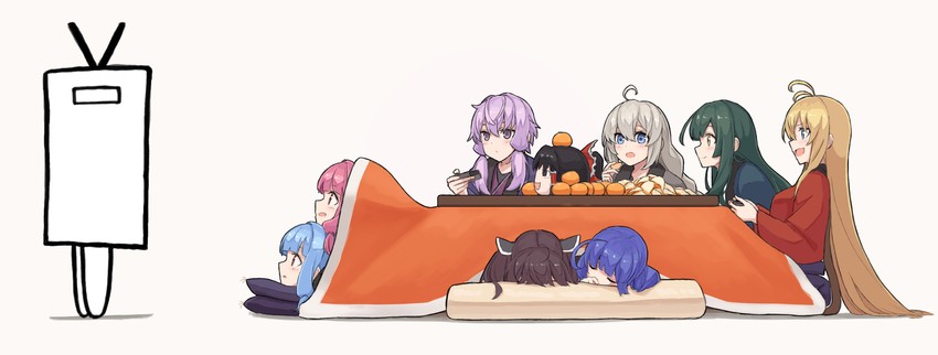 hakurei reimu, yuzuki yukari, kizuna akari, kotonoha akane, kotonoha aoi, and 2 more (touhou and 1 more) drawn by amekaze_yukinatsu