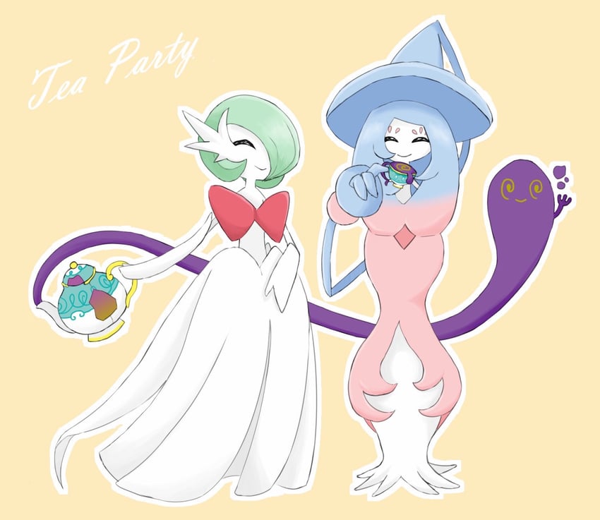 gardevoir, mega gardevoir, hatterene, polteageist, and sinistea (pokemon) drawn by satomari963