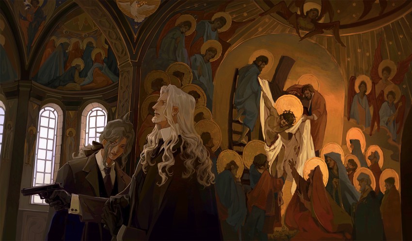 vlad iii, jesus, and darnic prestone yggdmillennia (fate and 2 more) drawn by gan'yugu