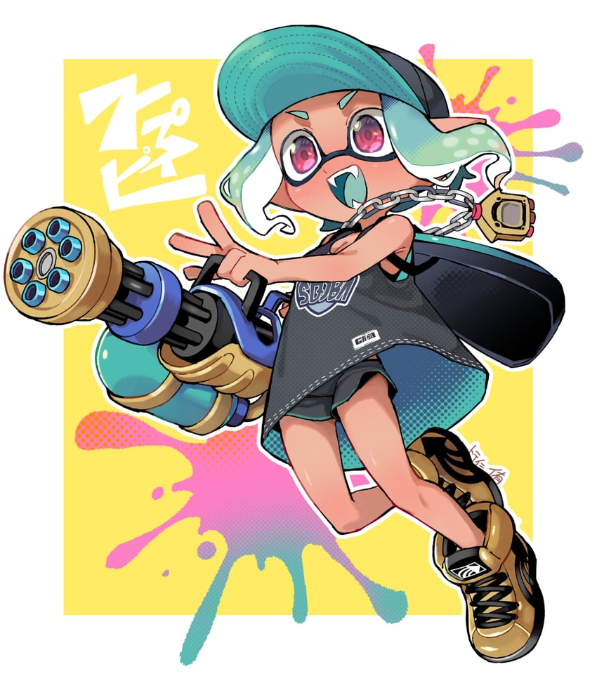 inkling player character and inkling girl (splatoon and 1 more) drawn by minamidena