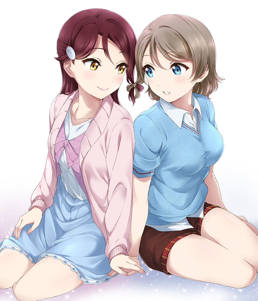 watanabe you and sakurauchi riko (love live! and 1 more) drawn by surfing_orange